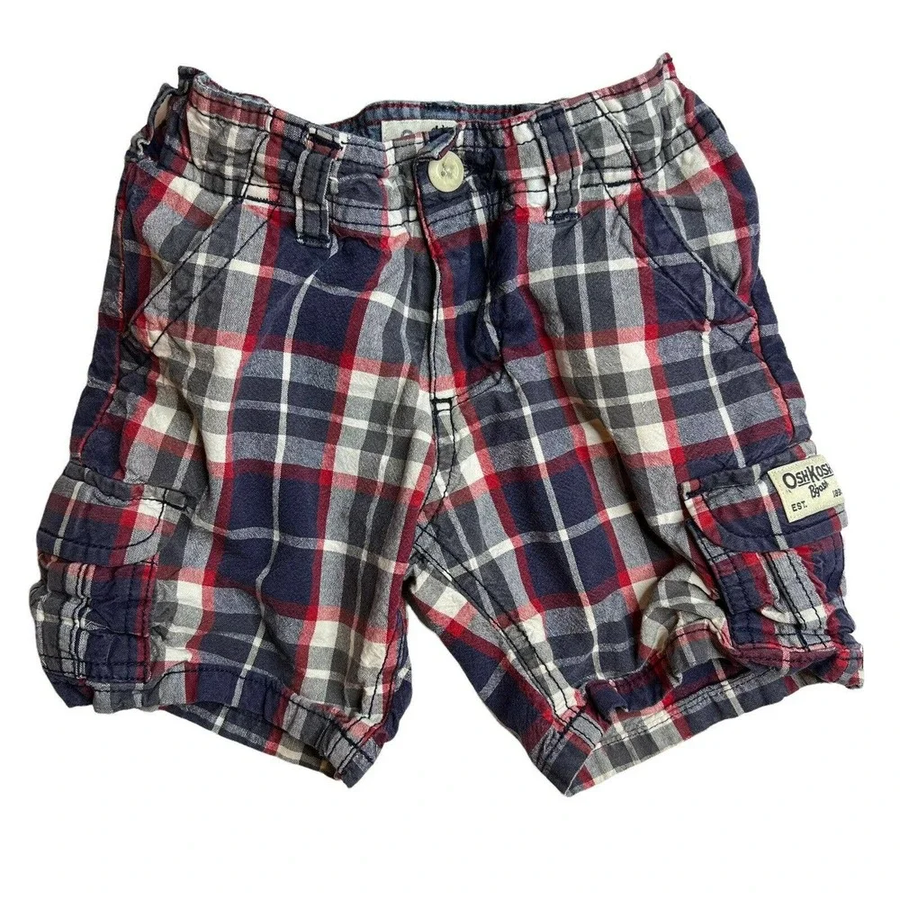Oshkosh B’Gosh Blue Plaid Cargo Shorts Size‎ 2T